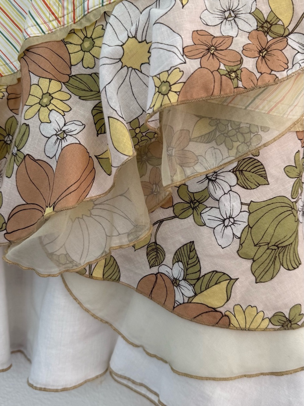 Boho Floral & Stripe A-Line Midi Skirt in Cream and Olive - Picture 2 of 4